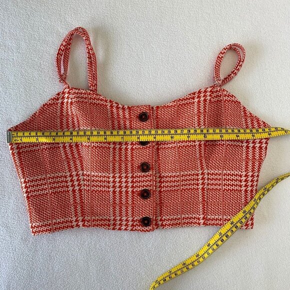 Forever 21 Medium Crop Tank Top Red Orange White Geometric Adjustable Straps - Picture 5 of 8